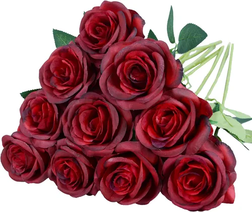 Vista 11 de Eternal Blossom 10 flores artificiales de seda de rosa negra de 19.7 in para ramo de novia, decoración de boda para el hogar Negro
