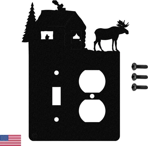 Vista 13 de Moose & Cabin - Placa de pared para interruptor de luz de palanca doble (palanca doble, negro) - Fabricado en Estados Unidos American Steel