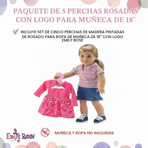 Vista 5 de Emily Rose Ropa de muñeca de 18 pulgadas Perchas rosas Paquete de 5