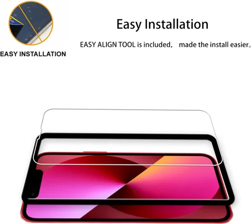 Vista 2 de Marco de alineación fácil diseñado para iPhone 13 mini Protector de pantalla de vidrio templado 2 paquetes Película protectora de lente de cámara 2