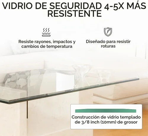Vista 4 de Fab Glass and Mirror Mesa rectangular de vidrio de 24 x 36 pulgadas, repuesto de vidrio templado transparente, borde biselado de 3/8 pulgadas