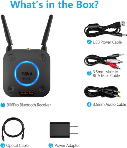 Vista 9 de [Actualizado] 1Mii B06Pro Receptor Bluetooth de largo alcance, adaptador de audio inalámbrico HiFi, receptor Bluetooth 5.3 con envolvente 3D aptX HD