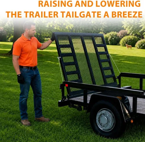 Vista 5 de G-PLUS 2 Sided Trailer Tailgate Liftgate Ramp Lift Assist Syste Black Fit 350 Pounds Trailers with Side Rails Between 10 and 24 Inches, Tailgate