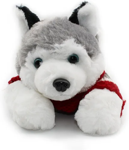 Vista 2 de Peluche suave de peluche de perro husky siberiano de peluche para cachorros, 12 pulgadas
