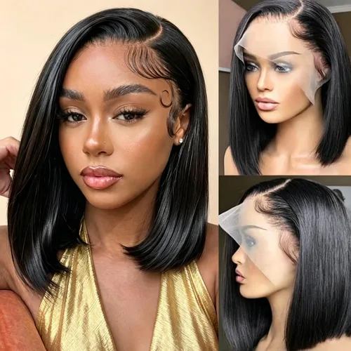 Vista 18 de Peluca Bob de encaje frontal de Superfect, cabello humano de 10 pulgadas, 13x4 ondas profundas rizadas, pelucas frontales transparentes