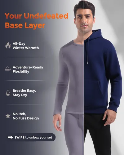 Vista 2 de CL convallaria Long Johns Ropa Interior Térmica para Hombres con Forro Polar Suave Capa Base para Clima Frío Conjunto de Regalo Superior e Inferior