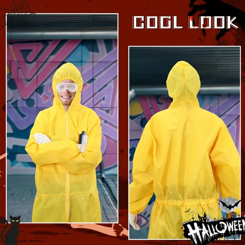 Vista 6 de Liitrsh Juego de 2 juegos de material peligroso amarillo, disfraz de Halloween para adultos, hombres y mujeres, tamaño estándar, incluye overol