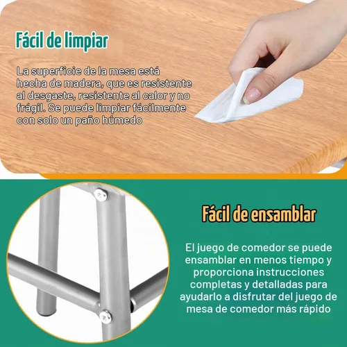 Vista 6 de Juego de mesa de comedor PayLessHere, mesa de madera y 4 sillas modernas con patas de metal, muebles rectangulares para el hogar