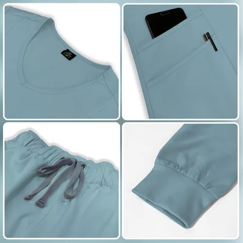 Vista 4 de VIAOLI Uniformes Médicos Enfermera Mujer Médico Enfermería Hospital Conjunto Top &Jogger Pantalones Clínica Liquidación Ropa de Trabajo