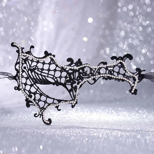 Vista 3 de Yalice Máscaras de encaje con strass para mujer, máscara de media cara con destellos para fiesta de disfraces
