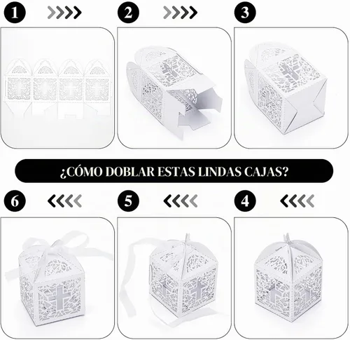 Vista 6 de Juego de 50 cajas de regalo con corte láser para bodas y fiestas con lazo Corte láser, con 50 cintas, para recuerdos de baby shower, decoraciones