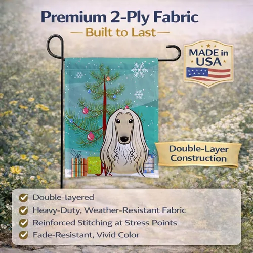 Vista 5 de Caroline's Treasures BB1616GF Bandera decorativa para jardín con árbol de Navidad y sabueso afgano para jardín, bandera decorativa para patio