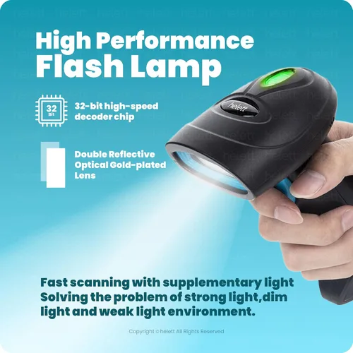 Vista 4 de Helett® HT410 Escáner de código de barras 2D y 1D de mano con cable (código QR y código de barras) Escaneo de inducción con luz de iluminación