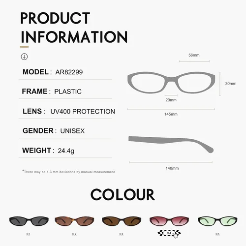 Vista 5 de Gafas de sol ovaladas retro para mujeres y hombres Y2k estrecha ojo de gato Sunnies Skinny Shades AR82299