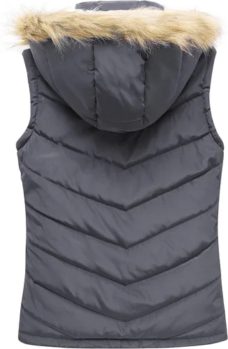 Vista 2 de Wantdo Chaleco grueso de invierno para mujer, acolchado, cálido, con capucha de piel extraíble