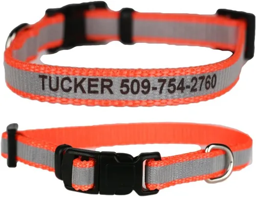 Vista 6 de GoTags Collares reflectantes extra pequeños para perros, grabado personalizado con nombre de mascota y número de teléfono, collar de perro ajustable