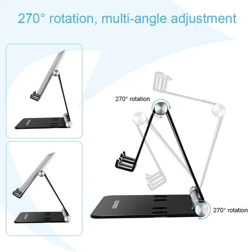 Vista 5 de aceyoon Soporte ajustable para tableta, soporte para iPad/teléfono celular para escritorio, soporte de aleación de aluminio para 2 teléfonos o una
