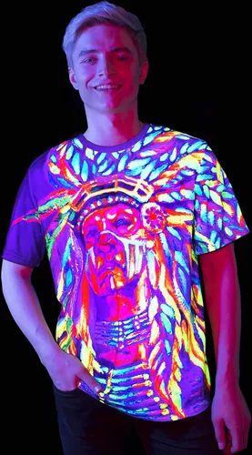 Vista 7 de aofmoka - Camiseta ultravioleta hecha a mano, reactiva a luz negra, con impresión decorativa