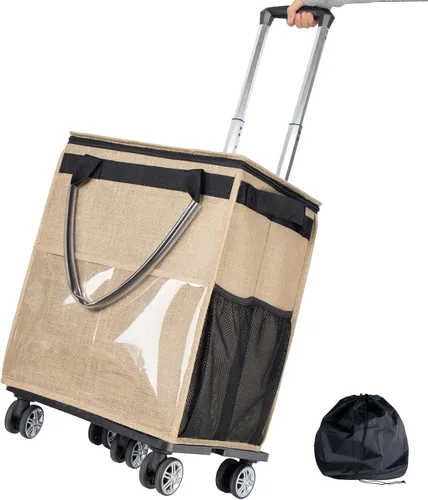Vista 8 de Bolsas de comestibles reutilizables sobre ruedas, bolsa de asas con ruedas, carrito de compras portátil para comestibles con ruedas y bolsa con Negro