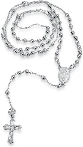 Vista 3 de Bling Jewelry Collar redondo de oración católica con cuentas de bola de Jesús Crucifijo Virgen María, rosario en Y, unisex, para hombres y mujeres