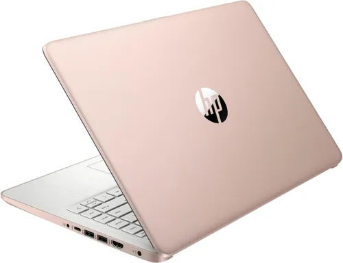 Vista 4 de HP Essential Laptop, pantalla HD de 14 pulgadas, Intel Celeron N4120, 8 GB de RAM, 128 GB eMMC, cámara web, HDMI, Wi-Fi, Windows 11 Home, oro rosa