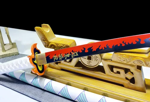 Vista 4 de Espada samurái afilada hecha a mano Demon Slayer, Espada de anime real, acero 1045, cosplay, espada funcional (L003)