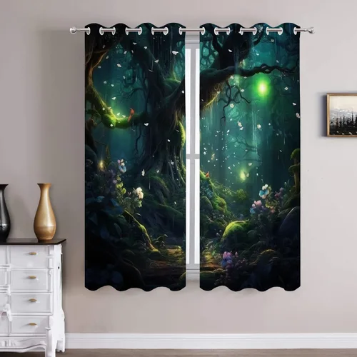 Vista 17 de Batmerry American Flag Ink Dot Blackout Tier Curtains, Red Blue White Stars Abstract Thermal Insulated Half Curtain Rod Pocket Small Valance for