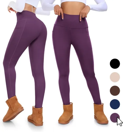Vista 2 de MOREFEEL Leggings con forro polar con bolsillos para mujer, cintura alta, térmicas, control de abdomen, pantalones de yoga, mallas de entrenamiento