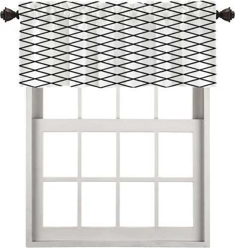Vista 213 de Cortinas opacas de poliéster multicapa para cafetería, con diseño de diamantes, 2 unidades, 26 x 24 pulgadas