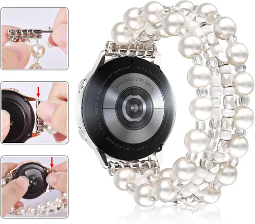 Vista 5 de VISOOM Beaded Boho Samsung Galaxy Watch 9 8 7 6 5 4 Bands 40/42/44mm Women Blanco