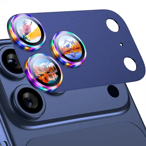 Vista 29 de Uyiton Protector de lente de cámara para iPhone 17 Pro - [Tipografía única + lente de teléfono diseño de círculo rojo] Cubierta de cámara de vidrio