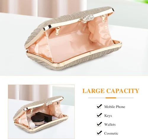 Vista 4 de UBORSE Elegante bolso de embrague plisado con purpurina para mujer, formal, para novia, boda, graduación, cóctel, fiesta, bolso