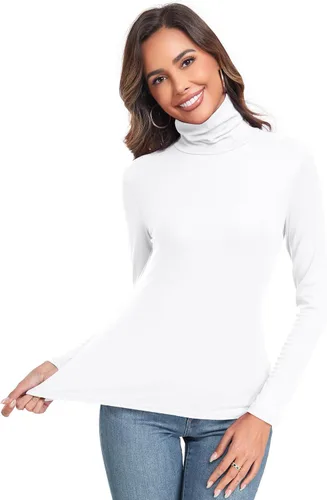 Vista 4 de Camiseta de manga larga para mujer, casual, ligera, cuello alto, ajustada, térmica, activa