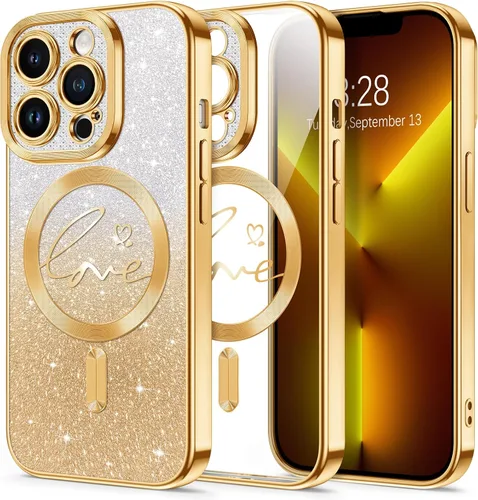 Vista 108 de Hython Funda para iPhone Air con purpurina, compatible con MagSafe Love Heart fundas magnéticas transparentes para teléfono para mujeres y niñas