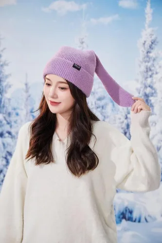 Vista 7 de Lindo gorro de conejo para mujer, gorro de invierno con diseño de conejo de ganchillo Y2K, gorro de invierno cálido con calavera para esquí