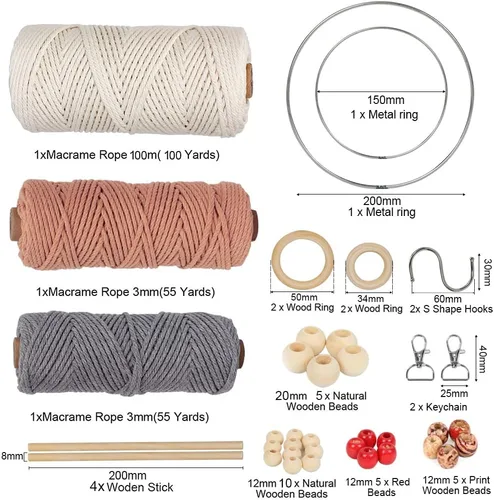 Vista 2 de UHAPEER Kits de macramé para adultos principiantes con 656 pies de cordón de algodón de macramé de 0.118 in, kit de colgador de plantas de macramé