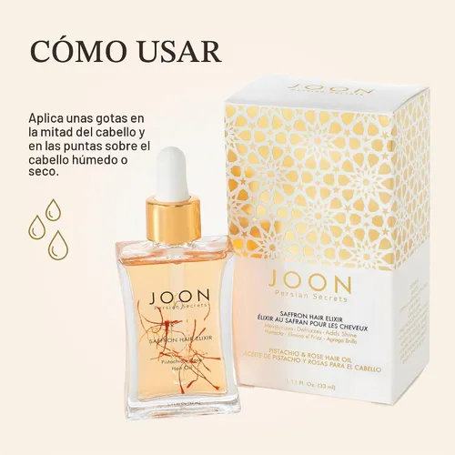 Vista 5 de Joon Elixir Capilar Azafrán Pistacho + Aceite de Rosa para el Cabello, 1.11 Fl.