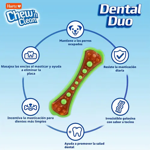 Vista 2 de Hartz Chew 'n Clean Dental Duo Golosina dental para perros con sabor a tocino y masticable, extra grande