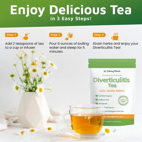 Vista 5 de Té para la diverticulitis y la diverticulosis natural, orgánico y sin cafeína Cultivados y envasados en los Estados Unidos.