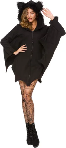 Vista 3 de Halfjuly Disfraz de Halloween para mujer murciélago acogedor animal negro adulto cosplay vestido con cremallera de vampiro