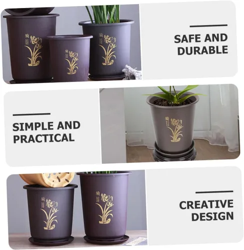 Vista 3 de 3 Sets Plastic Orchid Planter Pots with Drainage Tray, Modern