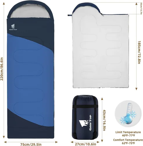 Vista 2 de GEERTOP Backpacking Sleeping Bag for Camping, Lightweight Sleeping Bags for Adults Kids Summer Warm Cold Weather Hiking Travel Azul dusk
