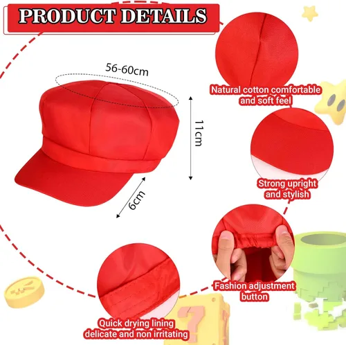 Vista 2 de Kavoc Disfraz de Halloween Super Role Play Bros, incluye sombrero de fontanero, tirantes, guantes, botones de barba para hombres y mujeres