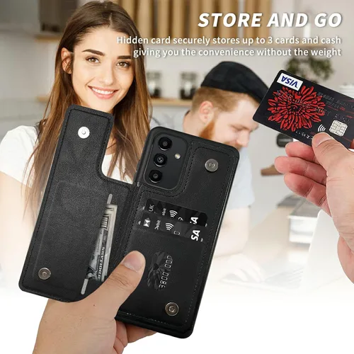Vista 2 de BVDIKMI Funda para Samsung Galaxy A13 5G con ranura para tarjetero, funda de piel sintética, doble cierre magnético y cubierta duradera a prueba
