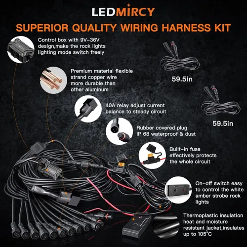Vista 5 de Kit de Luces de Roca Switchback LEDMIRCY Estroboscópicas Blancas y Ámbar 12 Módulos 6 Modos Función de Memoria Función de Reinicio con Arnés