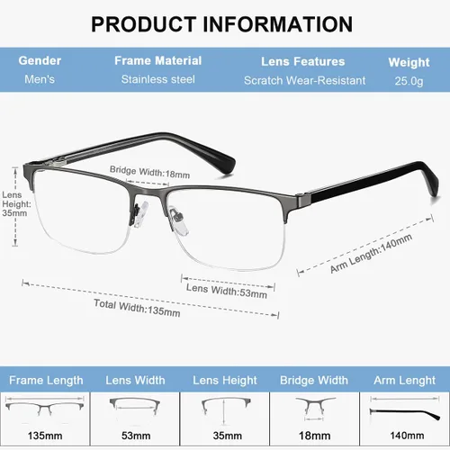 Vista 6 de EYECEDAR Paquete de 5 lentes de lectura para hombre, marco de acero inoxidable ultrafino, bisagras de resorte de metal, lectores para hombres