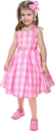 Vista 2 de Vestido de disfraz rosa para niñas, vestidos de cosplay de películas calientes, trajes para niños, disfraz de fiesta de Halloween