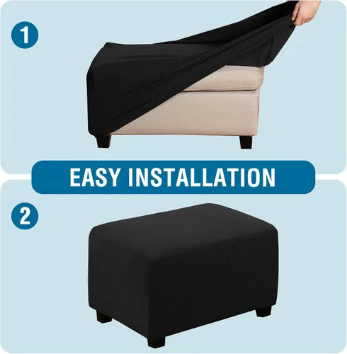 Vista 5 de H.VERSAILTEX Funda Deslizable para Otomana Rectangular Ajuste de Longitud 29"-34" Reposapiés Fundas Deslizables para Sofá Funda para Taburete