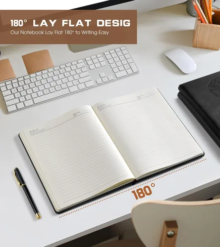 Vista 6 de Cuaderno rayado para mujeres y hombres, 256 páginas, tamaño A4, grande, de tapa dura, de cuero, para escribir, viajes, negocios, trabajo, escuela