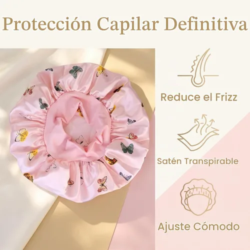 Vista 2 de 3 piezas de gorro de seda satinada con banda elástica ancha para dormir